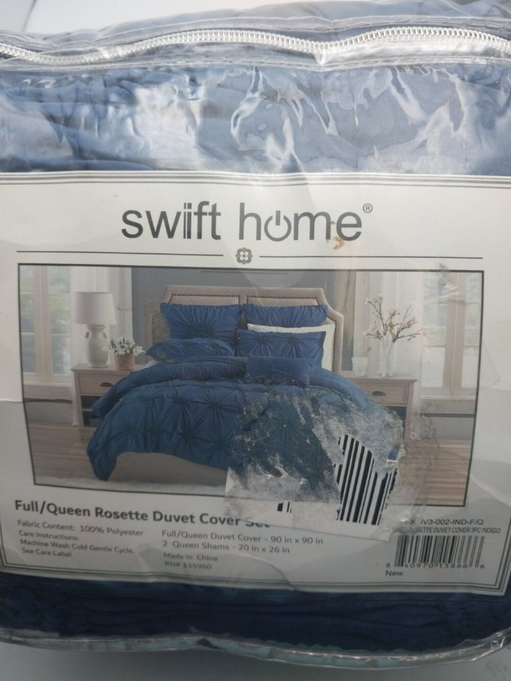 Swift Home Full/Queen Rosette Duvet Cover Set Navy Blue